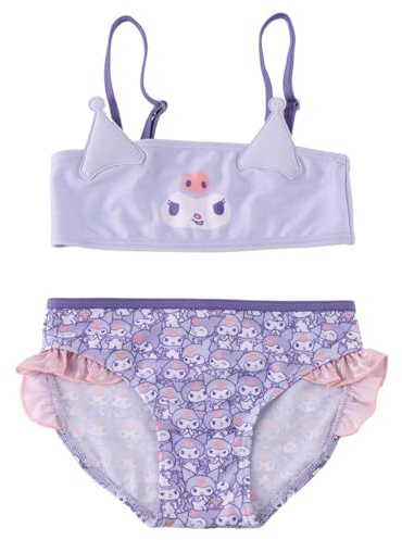 Bikini Kuromi Officiel Sanrio pour Fille – Maillot de Bain 2 Pièces - Violet avec Volants et Bretelles Réglables – Plage, Piscine et Vacances