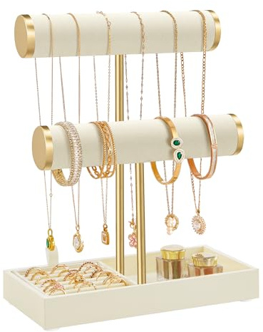 SONGMICS Smyckesställ i Sammet, Armbandsställ med 2 Stänger, för Halsband