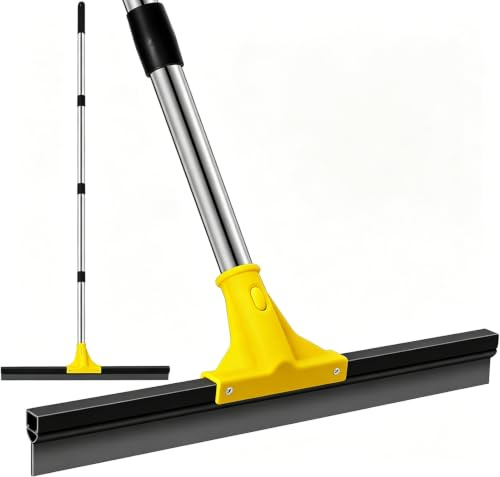 Floor Squeegee Heavy Duty, 45 cm Rubber Squeegee Broom with 156 cm Long Adjustable Handle, 45° Angled Water Wiper for Garage, Tile, Deck, Bathroom, Outdoor, Window Glass