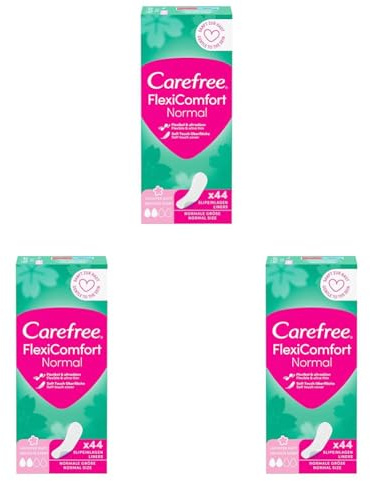 Carefree 44 unidades FlexiComfort Normal con ligero aroma, flexible y ultrafino para una sensación de frescor de larga duración, tamaño normal (Paquete de 3)