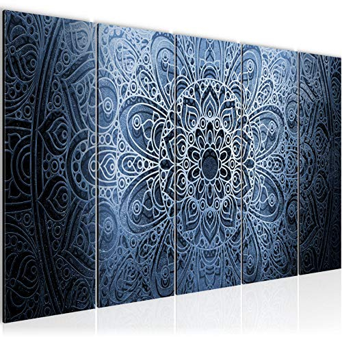 Runa Art Wandbild XXL Mandala Wohnzimmer Schlafzimmer 200 x 80 cm Blau Grau 5 Teilig - Made in Germany - 101255b