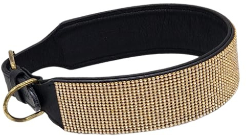 Halsband Funky Lederhalsband Glitzer Art Strass Breit M L XL Glitzerhalsband Tysons (XL, Schwarz Goldfarben)