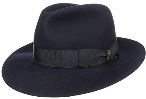 Borsalino Breitrand Bogarthut Haarfilzhut Filzhut Herrenhut Damen/Herren - Made in Italy Bogart Hut mit Futter, Ripsband Herbst Frühjahr Winter Sommer Frühling-Sommer Herbst-Winter - 59 cm blau