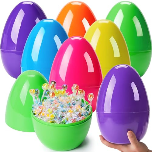 JOYIN 6 pezzi 10 uova di Pasqua solide luminose di plastica Jumbo hanno assortito i colori per il riempimento dei trattamenti, favore del partito di tema di Pasqua, riempitori del cestino