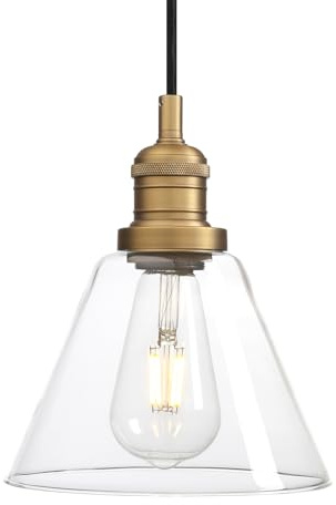 Phansthy Loft-Pendelleuchte Trichter Klar Glas, Vintage Industrie Hängeleuchte Hängelampen Schicke schlichte Hängeleuchte Pendelleuchten Industrie Style (antike Farbe)