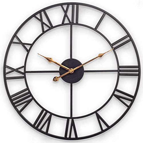 Skynature große wanduhr, europäische retro uhr mit großen römischen ziffern, leise batteriebetriebene metalluhr für zuhause, wohnzimmer, küche und arbeitszimmer 76 cm metall, schwarz