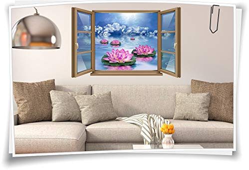 Medianlux Wand-Tattoo Wand-Bild Fenster SPA Wellness Seerose Wasser Blau Blumen Deko Wohnzimmer Küche Aufkleber Folie Digitaldruck, 90x58cm wb22wb66-108823