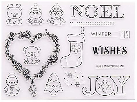 Noel Joy Frohe Weihnachten Schneemann Baum Winterwünsche Weihnachtsdekorationen Socken Gummistempel Transparente Stempel für Weihnachtskarten Dekoration und DIY Scrapbooking Gummistempel für Handwerk