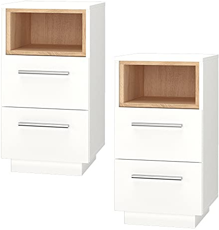 Vicco Nachttisch Beatrice Weiß | 2er Set, zur platzsparenden Ablage von Gegenständen neben dem Bett