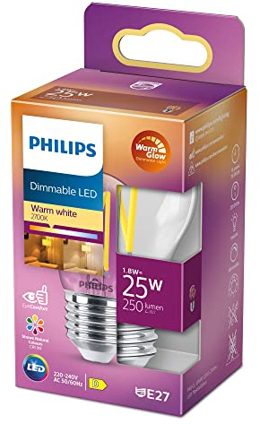 Philips LED - Bombilla LED Clásica Vela y Brillo, B38 E27, Luz Blanca Cálida Regulable, 25W