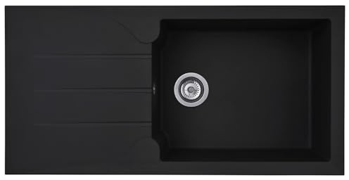 Liquida LP10BL 1.0 Bowl Composite Reversible Inset Black Kitchen Sink with Waste