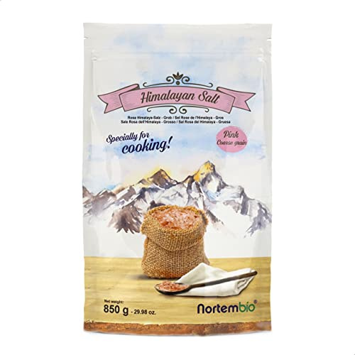 Nortembio Sal Rosa del Himalaya 850 g Grano Grueso (2–5 mm) Origen Pakistán Sal Mineral Natural sin Refinar para Uso Culinario. Gratis eBook con Recetas!