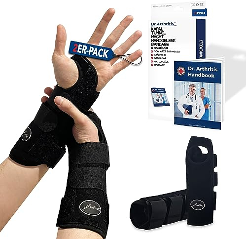 Von Ärzten Entworfen, Verstellbare Handgelenkstütze, Handgelenk Schiene, Sehnenscheidenentzündung Bandage, Karpaltunnel Schiene, Handgelenk Bandagen für Nacht, 2er-Pack, Schwarz, Rechts/Links