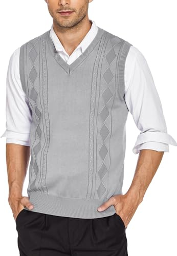 COOFANDY Gilet en tricot pour homme avec col en V sans manches Pullover coupe régulière gilet d'affaires gilet d'hiver en tricot Veste, gris, S