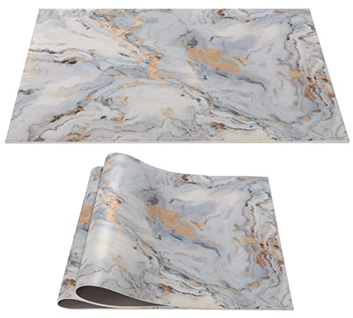 Mantel individual lavable PVC manteles individuales antideslizantes para mesa resistente al calor, mesa de comedor, decoración para interiores y exteriores, 30 x 45 cm, mármol, plata, gris, juego de