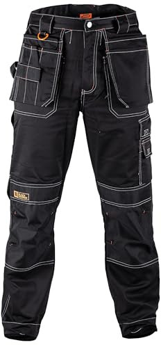 Black Hammer Men's Durable Lightweight Work Trousers Safety Cargo Pants for Men with Knee Pad & Multiple Pockets Professional Workwear for All Jobs Zilla Black (32W / 29L)
