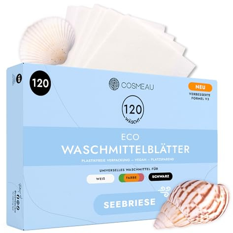 Cosmeau Detersivo Lavatrice in Fogli – Brezza Marina – Fino a 120 Lavaggi (60 Pezzi) – Fogli Profumati per Bianchi, Colori e Neri – Ideale come Detergente da Viaggio
