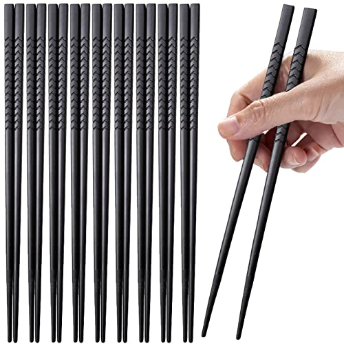 10 Pairs Fiberglass Chopsticks, PYBBO Reusable Premium Japanese Chinese Korean Chopsticks Dishwasher Safe, Non-Slip, Lightweight, 24cm/9.5 inches - Black