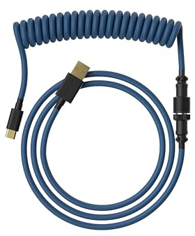 Ranked Cable Coiled | Cable Trenzado con Doble Funda Hecho a Mano | USB Tipo C a A | Conector Aviator de 5 Pines para Teclado Mecánico de Juegos Custom | Soporte de Carga Rápida 20W (Azul Oscuro)