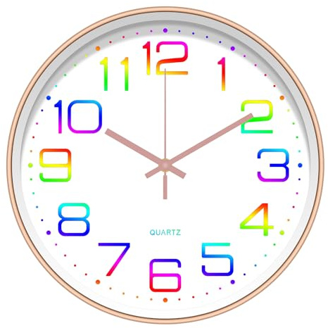 ALEENFOON 12 inch Silent Non-ticking Wall Clock 30cm Modern Quartz Sweep Battery Operated Wall Clocks for Home Living Room Bedrooms Office Kitchen School (Multicolor)