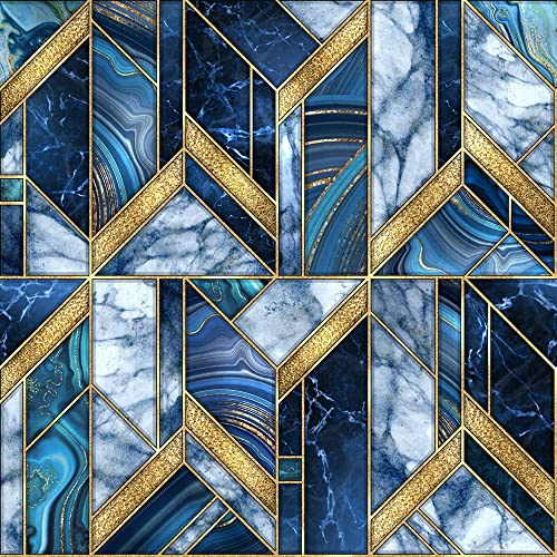 wandmotiv24 Fototapete Marmor Mosaik blau gold, 200 x 140cm - selbstklebende Vliestapete 150g, Wanddeko, Wandbild, Wandtapete, Marmoroptik Fliesendekor Muster M6230