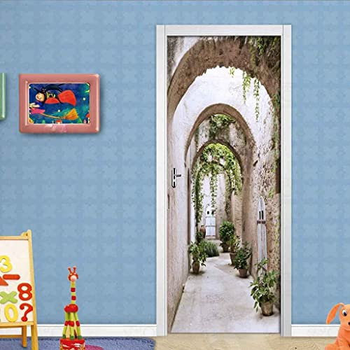 Türaufkleber Türtapete Türbilder Türposter Selbstklebend 3D Vintager Bogen Mit Grünen Reben 80 X 200 Cm Pvc Wasserdicht Abnehmbare Wandbilder Für Schlafzimmer Haus Bad Wc Büro Dekoration - Türwandauf