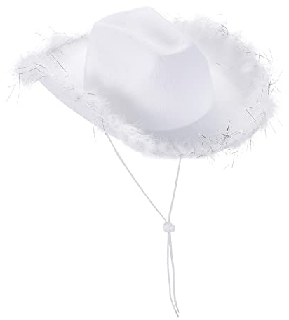 Niceyoeuk Cowgirl-Hut, Cowboyhut für Damen, flauschige Federkrempe, Cowboyhut für Urlaub, Kostümparty, Spielverkleidung, Halloween, Cosplay