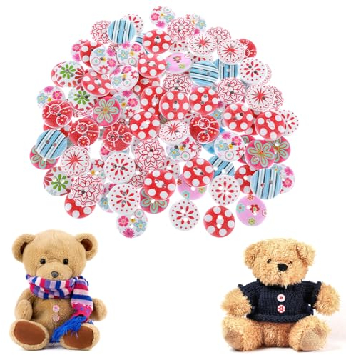 100 Stück Bunte Holzknöpfe, Mabor 15 mm 2 LöcherRunde Bemalte Knöpfe Bastelknöpfe Nähzubehör Dekorative Knöpfe für DIY Nähen Kleidung Handwerk Ornament