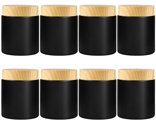 Lot de 8 bocaux vides en verre dépoli avec doublure intérieure, couvercle grain de bois pour crème hydratante, fond de teint, lotion, crème, pommade, fabrication de bougies Noir 96,4 g