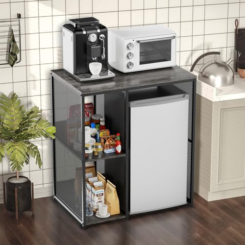 KirKical 3-Tier Coffee Bar Cabinet with Mini Fridge Space, Heavy-Duty Rustic Grey Microwave Stand Baker Rack, Utility Storage Organizer Shelf for Home Kitchen Dorm, Slate Grey