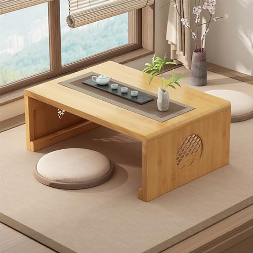Table à thé chinoise en bambou Table basse pliante japonaise Table de méditation Tatami pliante portable basse salon, décoration intérieure (bois, 80 x 50 x 30 cm)