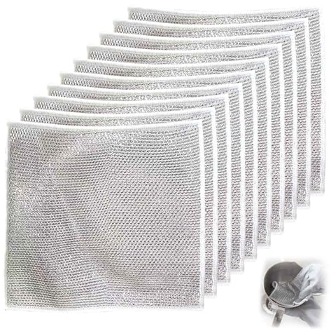 GWAWG Multipurpose Wire Dishwashing Rags, Multipurpose Wire Dishwashing Rags for Wet and Dry, Non-Scratch Scrubbing Wire Dishcloth Rags, Multifunctional Wire Cleaning Dishwashing Cloths (10 PCS)