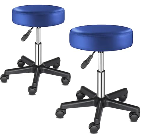 TactFire 2 Stück Rollhocker Arbeitshocker Drehhocker Höhenverstellbar 360° Drehbar Bürohocker Drehhocker 46-61cm für Büro Salon Massage Spa (2, Blau)