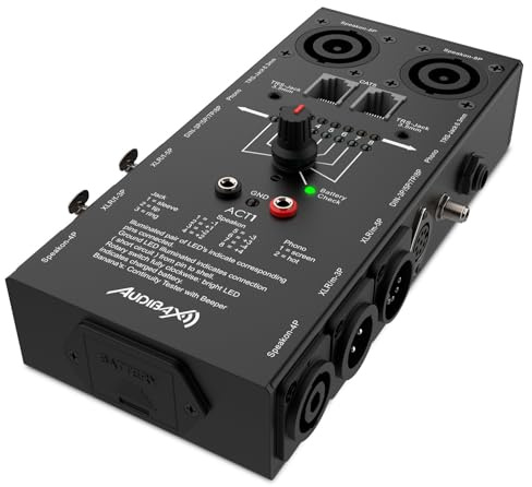 Audibax ACT1 - Tester per Cavi Multiconnessione - 1/4'' TRS, XLR Bilanciato, Phono/RCA, Spina a Banana, Speakon, GND, CAT5 - Tester per Cavi DIN - LED di Prova Indicativi per Test Precisi