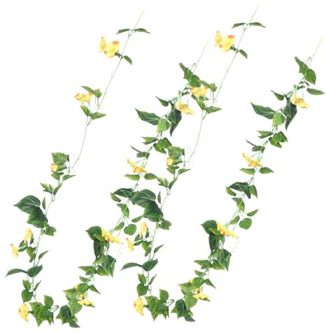 Cabilock 4pcs Realistic Silk Hanging Vines Morning Glory Plants Green Garland for Baskets Decor