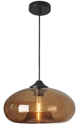 DONHEK Glass Dome Pendant Light Single Ceiling Lamp Modern Hanging Lighting Fixture Ø28cm E27 Loft Bedroom Restaurant Suspended Lights Black Metal Holder Suspended Lights Star of Light