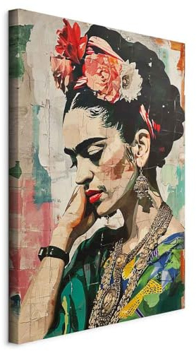 murando - HandArt Cuadro en Lienzo Frida Kahlo 40x60 cm 1 Pieza - impresión con textura y un gel acrílico cuadros decoracion salon modernos Reproducción Retrato Mujer Colorido Flores h-H-10038-b-a