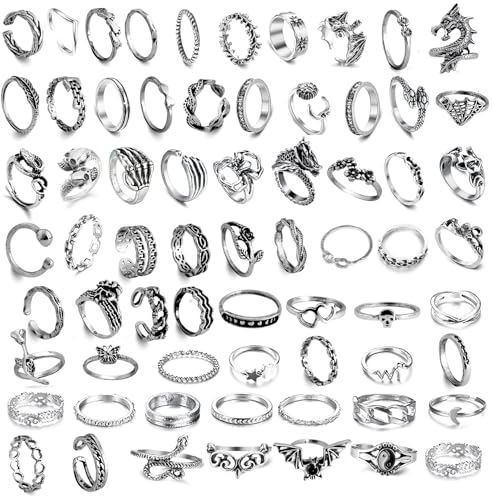 Konxi 67 Stück Vintage Silber Knuckle Rings Set für Frauen Mädchen,Böhmische Stapelbare Gemeinsame Finger Ringe,Midi Ringe Pack,Silber Ring Set