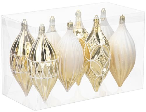 Hollyone 17x7 cm Large Christmas Baubles, 8PCS Ombre White Baubles for Christmas Tree Decorations, Giant Xmas Balls Teardrop Hanging Ornaments for Party Wedding Tree Decor