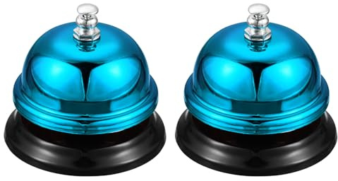 QUARKZMAN 2 Stück Tischglocke Rezeptionsklingel, 65mm/2,56 Tischklingel aus Edelstahl Gefertigt Stark und Langlebig,für Restaurants, Hotels, Bars - Blau