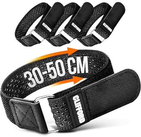 CLIFFORD Elastisches Klettband mit Silikon-Grip & Premium-Klett - Rutschfeste Hosenklammer für Fahrrad, bequem verstellbar, hautfreundlich - vielseitiges Klettverschluss Band für Haushalt & Kabel