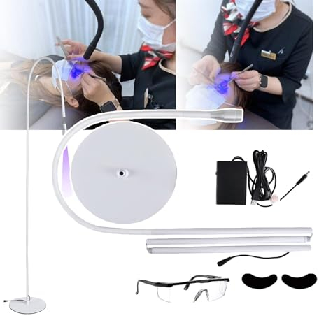 LNNLOO 5W Wimpernkleber-UV-Lampe, 395-400 Nm, 360° Einstellung, 1-3S Kleberaushärtung, Mit Fußpedal + Schutzbrille, Geeignet Für Schönheitssalons,White