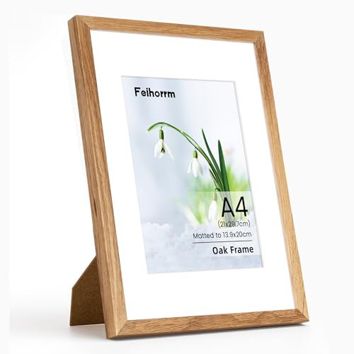 Cornice A4 in legno massello di rovere, formato A4 (21 x 30 cm), per certificati, documenti, cornice con passepartout per stampe A5, cornici per poster A4 con vetro temperato, verticale e orizzontale,