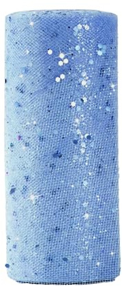 Tüll Stoff 15cm x 22m Glitzer Tüll Dekostoff mit kleine Pailletten Tüllband für Bankett Deko Handwerk Hochzeit Weihnachten Party Deko (Blau)