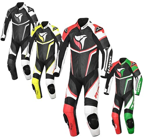 MAXIMO-MOTO Motorbike Leather Suit for Men Motorcycle Protective Clothing Suit 1 PC Suit CE Approved Armored EN: 17092-4-2020 (Black/White/Red, 56/XXL)
