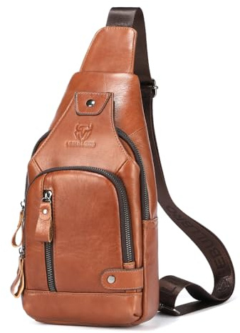 LEBULLBRO Sling Bag for Men Genuine Leather Chest Bag Crossbody Backpack Travel Hiking Outdoor Sports
