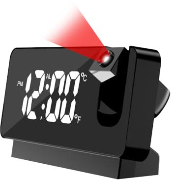 DONGKER Sveglia Proiettore, Orologio Specchio LED con Proiettore Girevole a 180° e Doppio Display della Temperatura, Radiosveglia Digitale per Case, Ufficio, Camera da Letto, Soggiorno