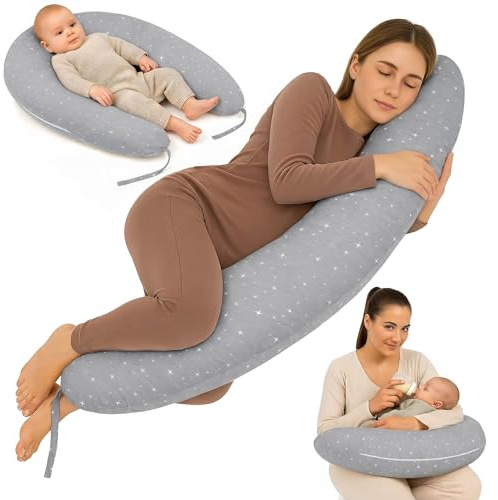 Totsy Baby Cuscino allattamento e gravidanza 190cm – Guanciale laterale corpo per dormire sul fianco Supporto perfetto per il riposo e il relax Ideale per maternità e futuro mamme Forma a C Oeko-Tex