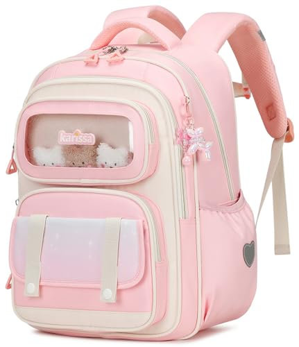 Tanou Schultasche Mädchen Rucksack Kinder Ergonomic Schulrucksack Kinderrucksack der 1. bis 5. Klasse Lässiger Ranzen Teenager für die Schule Reisen, 20 Liter, Rosa