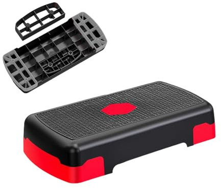 Aerobic Stepper, Adjustable Height Workout, Step Board with 3 Risers, Fitness Equipment for Home Gym, Cardio, Strength Training 17.72 inches, Dark Grey, Black Red